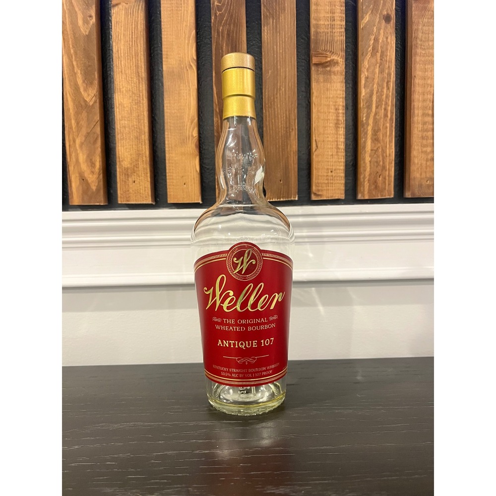 Weller Antique 107 Empty Bourbon Bottle 750ml with Cap Red Label Not Rinsed